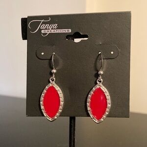 Red and Silver Marquise Earrings